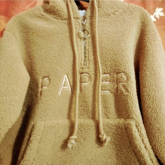 TEDDY BEAR PLUSH TAN PULLOVER HOODIE WITH FRONT POCKET WOMEN'S SIZE M - Picture 3 of 6